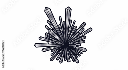 A cluster of sharp, geometric, metallic-looking shards radiates outward