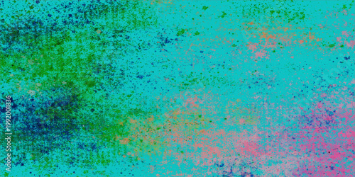 Abstract colorful watercolor paint texture on an aged vintage paper canvas backdrop with a dark green and blue grunge pattern design