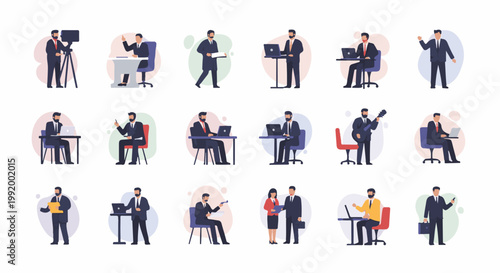 A collection of business people in various professional activities