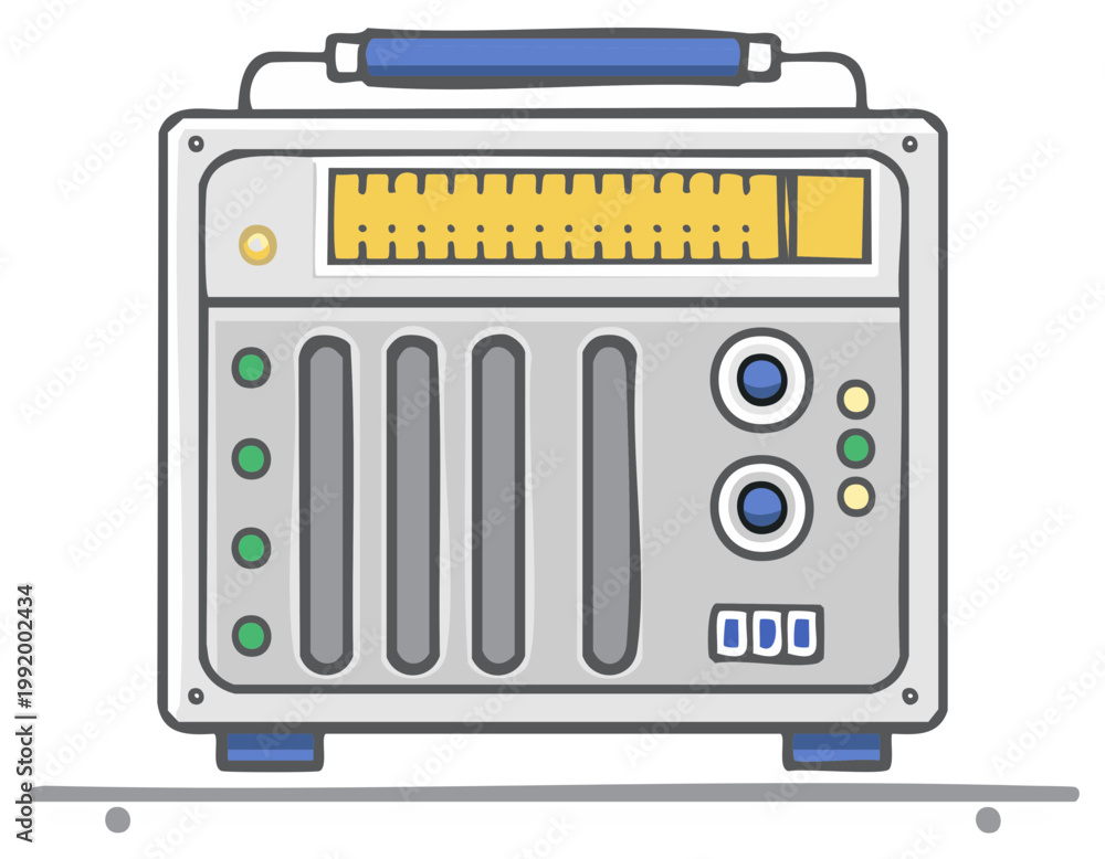 Fototapeta premium Hand Drawn Retro Technology Device with Meter Display Buttons and Indicator Lights Illustration