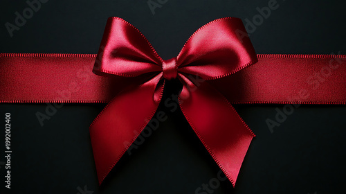 A beautiful red ribbon tied in a bow on a black background