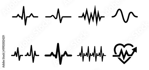 ECG, heart rate, waveform, vector icons, medical symbols