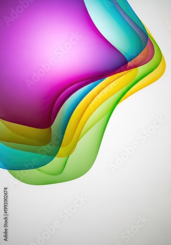 Overlapping layers of vibrant, translucent abstract shapes creating a delicate gradient and depth effect with bright studio lighting, vibrant, sheet, pattern