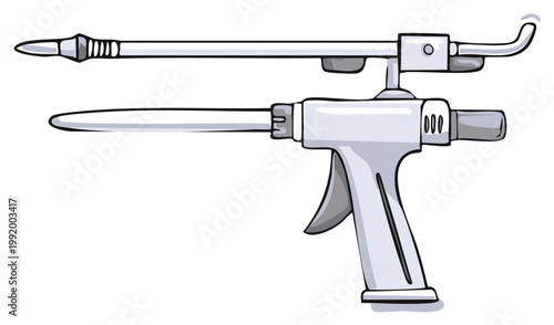 Illustration of a medical syringe gun with dispensing nozzle