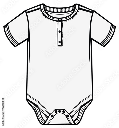 Blank white baby bodysuit template for print and garment mockups. Short sleeve onesie for infant apparel design.