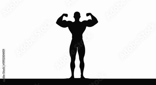 Silhouette of a muscular man flexing.