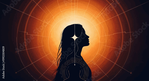 Silhouette of a woman with glowing aura.