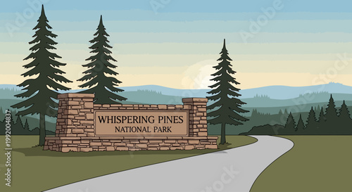 Illustration of national park entrance sign.