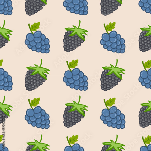 Seamless pattern with hand drawn blackberries and leaves. Fruit vector background perfect for textiel and packaging design