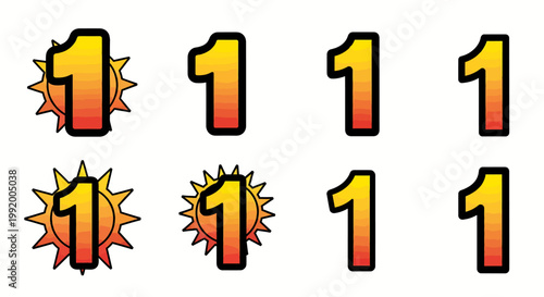 number one icon set with starburst gradient for ranking and rating on website or app