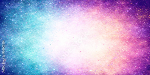 Abstract colorful watercolor background with a grunge paper texture featuring a starry space design in vibrant pink orange and blue paint splatters