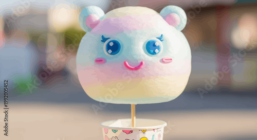 Colorful cotton candy treat on stick.