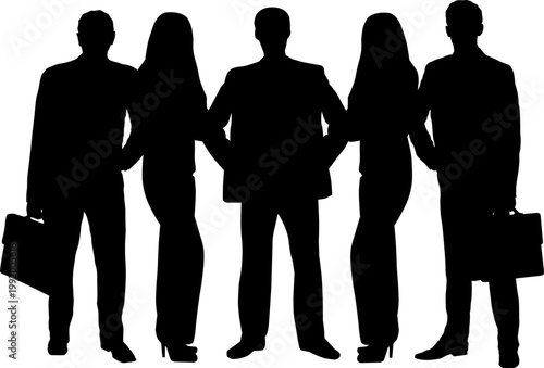 Une silhouette d'un groupe d'hommes et de femmes d'affaires sur un fond transparent