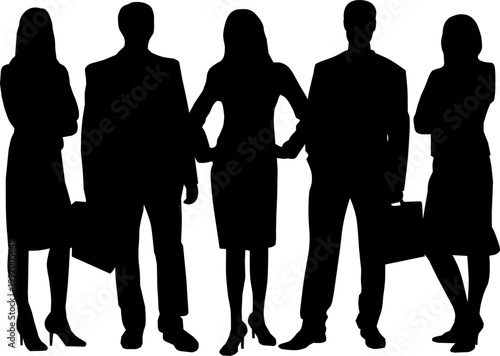 Une silhouette d'un groupe de femmes et d'hommes d'affaires sur un fond transparent