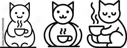 Cute cats sitting with hot coffee cups