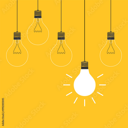 Light hanging bulbs graphic poster. Creative idea symbol. Business concept. Vector illustration