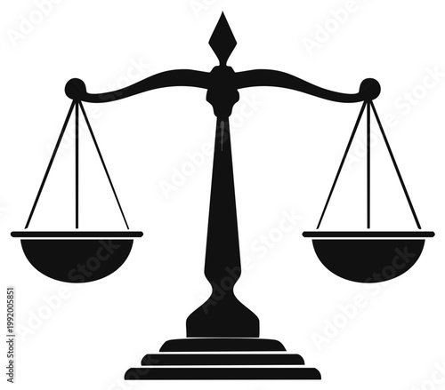Silhouette illustration of balanced scales symbol of justice and law