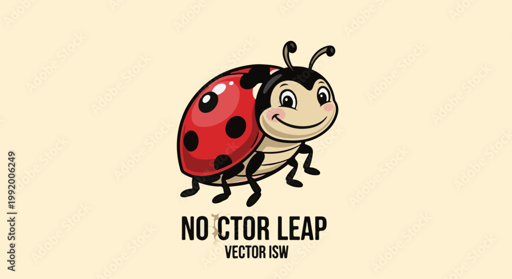 Fototapeta premium A cute cartoon ladybug with a wide smile and rosy cheeks, set against a pale yellow backdrop