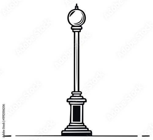 Black and white illustration of an ornate streetlight