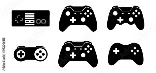 Gaming controller icons, video game symbols, controller set, gamepad illustrations