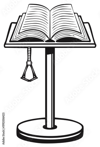 Open Book on a Lectern Stand Black and White Vector Illustration Icon