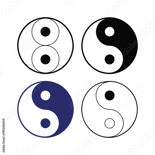 Yin yang symbol vector illustrations in different colors and styles