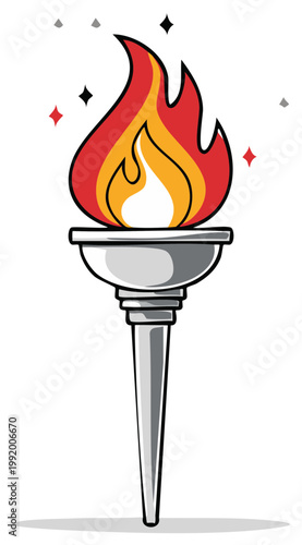 Flames ignite from a silver Olympic torch symbolizing victory and achievement