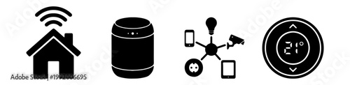 Smart home icons, automation symbols, technology signs, wifi connected house