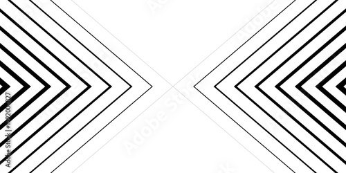 Minimalist Black and White Background with Right-Pointing Arrow. Striped Transition from Black Lines to White Abstract Solid Lines. Simple Pattern.