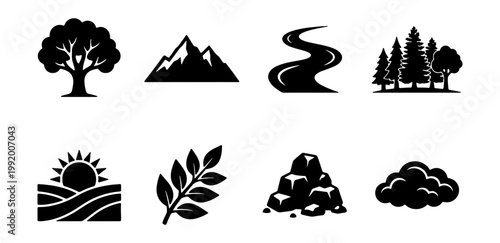 Nature Icons, Environmental Symbols, Eco Friendly Graphics, Black Silhouette Set