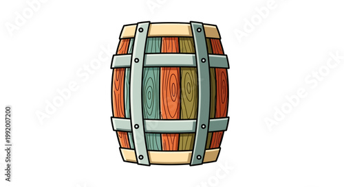 Colorful wooden wine barrel illustration.