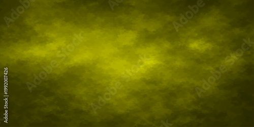 An abstract green grunge background with textured rays piercing through dark stormy clouds and a smoky nature backdrop of light and space