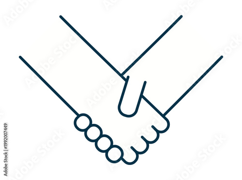 Two hands clasped in handshake illustration isolated. Friendship, cooperation, friends, teamwork, partnership, community concept. Line vector, editable stroke. Design element, clip art on transparent