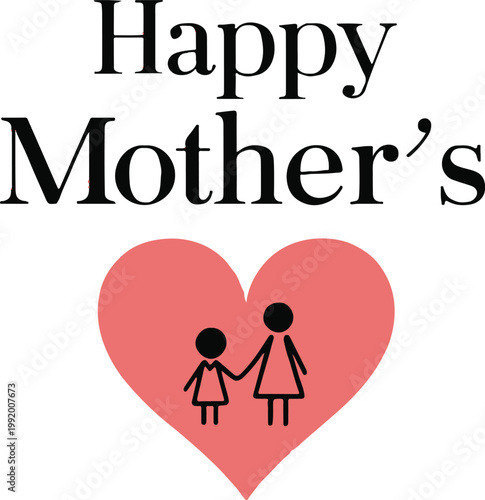 Happy Mother's Day Greeting Card with Mother and Child Silhouette in Heart