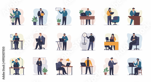A collage of diverse individuals engaged in various professional tasks within office settings