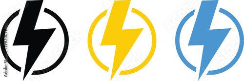 lightning bolt icon set. Voltage signs. Electric power symbol. Power energy sign. fast speed logotype