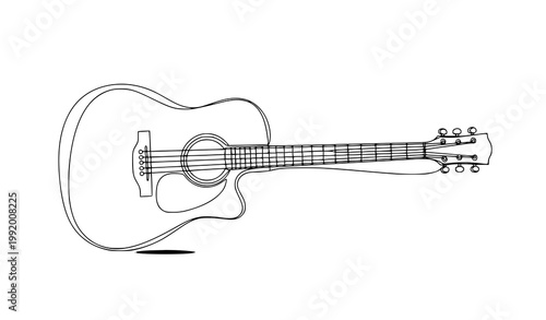 Acoustic guitar continuous line art music instrument sketch vector illustration isolated