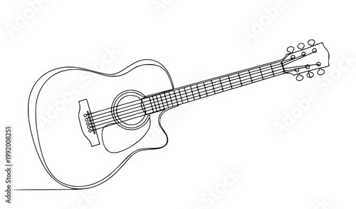 Continuous line acoustic guitar sketch music instrument vector illustration isolated on white background