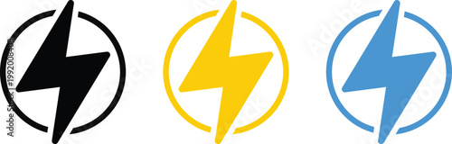 lightning bolt icon set. Voltage signs. Electric power symbol. Power energy sign. fast speed logotype