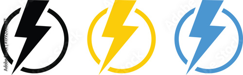 Lightning bolt icon set. Energy power and electrical symbols. Lightning strike and energy charge icons. Electricity and power supply sign
