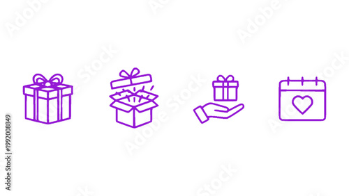 Clean icons showing gift boxes, presents, and giving concepts.