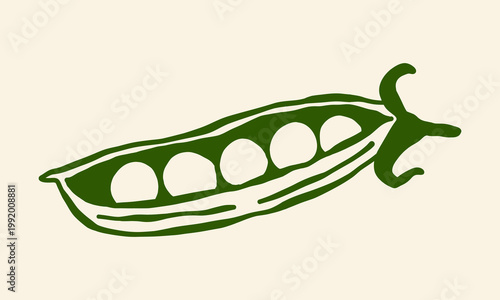 Line hand drawing of whole healthy organic green pea for harvesting logo identity. Fresh seed pod concept vegetable icon. Single line draw design vector graphic illustration isolate .