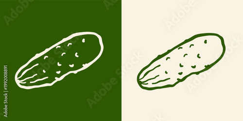 Hand drawn line Cucumber illustration . Fresh cucumber with pimples. Vector illustration. Simple hand drawn icon. Vegetable illustration perfect for salad recipes and organic farm market branding .