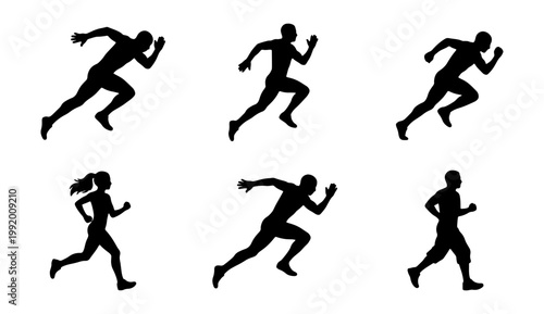 Running, athlete, sports, icons, black silhouettes, fitness, exercise