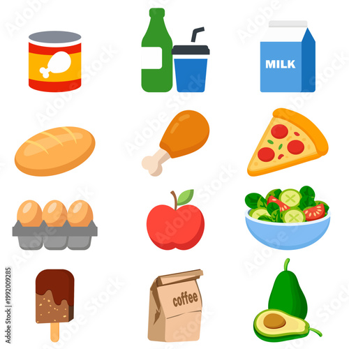 Set of food icons on a white background