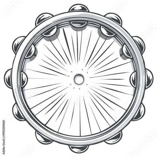 Vintage style black and white tambourine musical instrument vector illustration