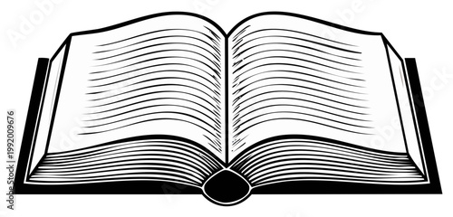 Open Book Illustration, Black and White, Lines, Reading, Knowledge