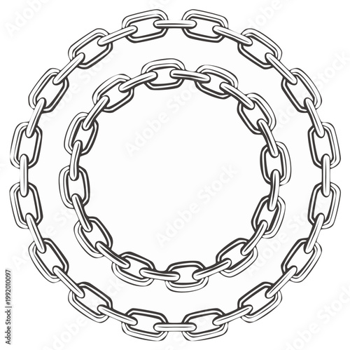 Vector illustration of two concentric circular chains forming a round frame or border