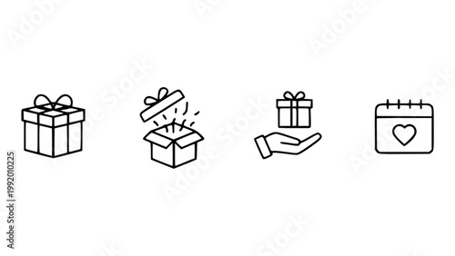 Icons combining presents, balloons, and heart symbols.