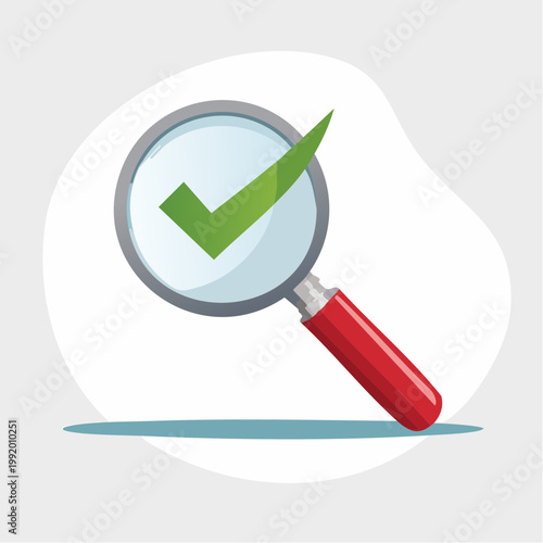 Magnifying glass with green checkmark, symbolizing success or approval